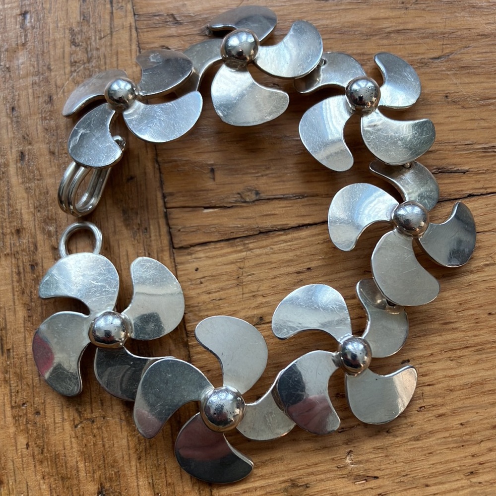 Unique Vintage Taxco Sterling Floral Bracelet